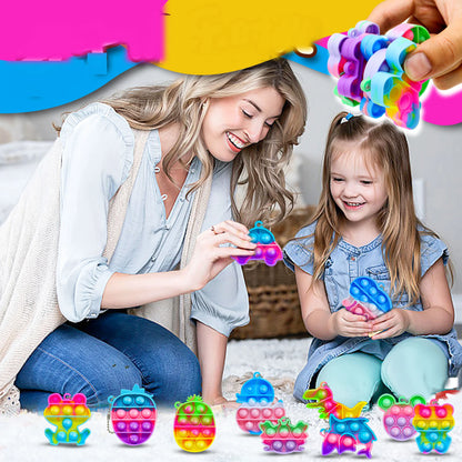 10/30/50PCS Rainbow Keychain Fidget Toys – Kawaii Cartoon Sensory Stress Relief Keychains for Kids & Adults Party Favors