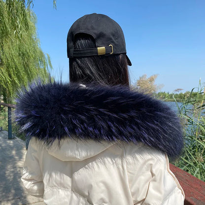 Natural Raccoon & Fox Fur Scarf – Luxury Women’s Winter Fur Collar and Hood Trim for Coats & Jackets