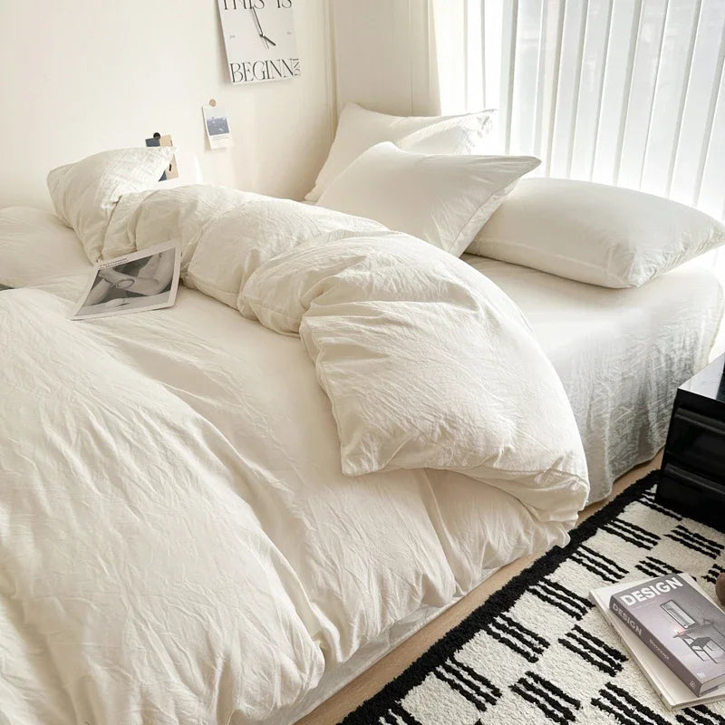 Solid Cotton Bed Linen Set – Bedding with Sheet, Duvet Cover & Pillowcases, Single to King/Queen/Twin Size