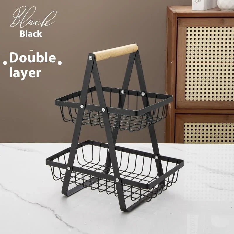 3-Tier Countertop Fruit Basket - Portable Iron Kitchen Organizer for Fruits, Bread & Snacks Storage