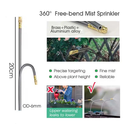 Adjustable 360° Brass Mist Nozzle Garden Irrigation Kit with 1/4” Hose, 15–5M Flexible Spray Cooling Sprinkler System for Watering & Cooling