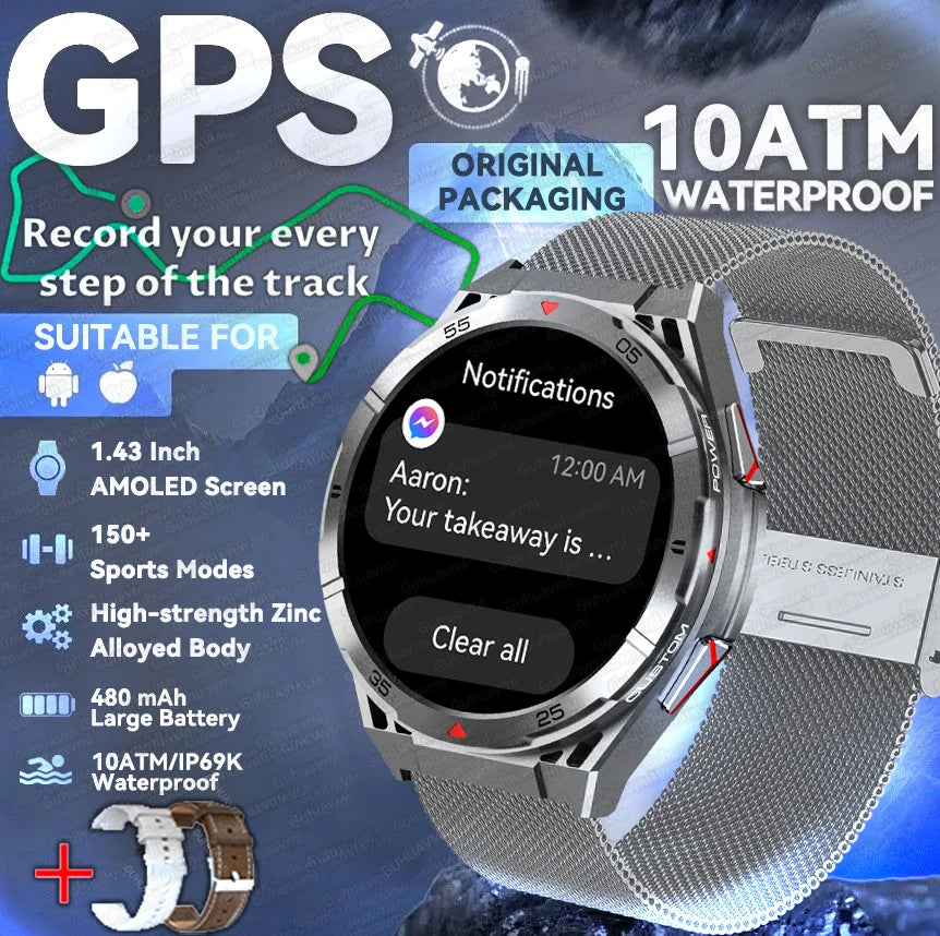 2025 Huawei Original Premium GPS Smartwatch — Ultra HD AMOLED Display, Built-in GPS, Bluetooth Call & 10ATM Waterproof Smart Bracelet