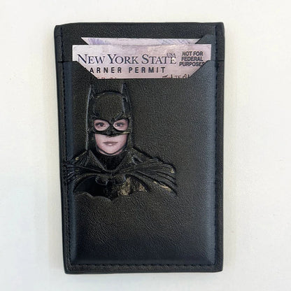 Leather Bat Wallet — Personalized Superhero Mask Card Holder, Bat ID Heroic Wallet Gift