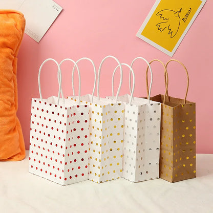 5 Pcs Dot Star Kraft Paper Bags with Handles – Birthday, Wedding & Party Gift Packaging Bags