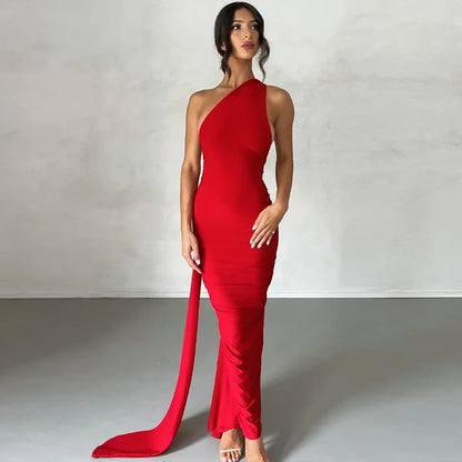 Hugcitar One Shoulder Backless Maxi Dress for Women – Adjustable Scarf Ruched Sexy Elegant Y2K Festival & Streetwear Party Outfit