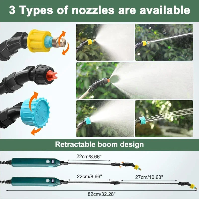 2400mAh Electric Garden Sprayer - High-Pressure Portable Plant Watering Tool with 3 Mist Nozzles for Lawn & Crop Irrigation