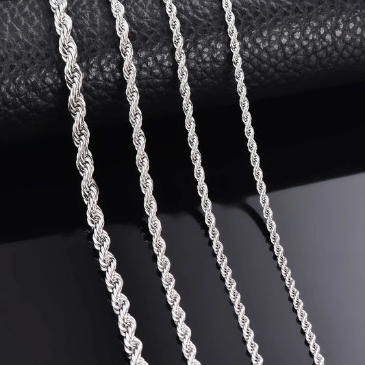 925 Sterling Silver Rope Chain Necklace & Bracelet — 2mm/3mm/4mm Width for Men & Women, Fashion Jewelry