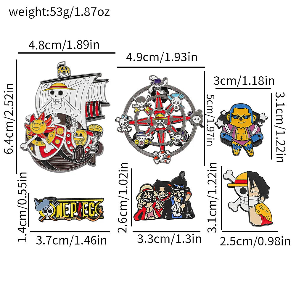 6-Piece One Piece Anime Enamel Pins Set - Luffy Pirate-Themed Backpack, Clothing & Manga Fan Collectible Gifts