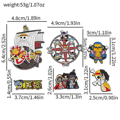 6-Piece One Piece Anime Enamel Pins Set - Luffy Pirate-Themed Backpack, Clothing & Manga Fan Collectible Gifts