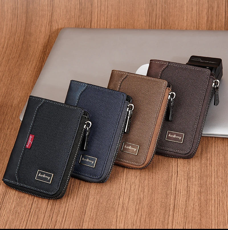 Baellerry RFID Short Men’s Wallet — Luxury Zipper Card Holder with Coin Pocket & Photo Slots