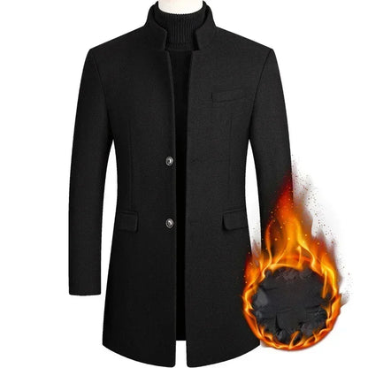 BROWON Men's Wool Trench Coat - Solid Color Business Casual Winter Coat for Autumn & Winter