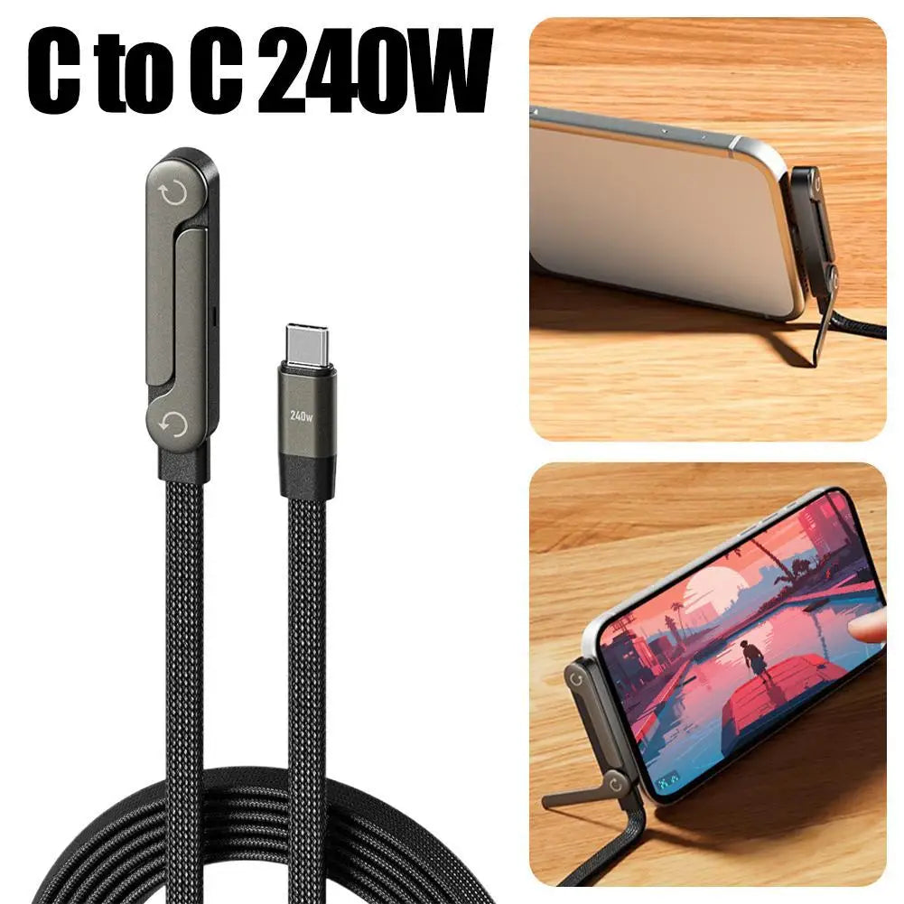 Foldable Charging Cable - 240W Fast Charging Cable with Integrated Phone Stand