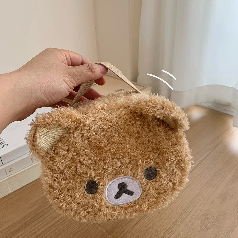 Anime Relaxed Bear Plush Makeup Bag - Cute Cosmetic & Jewelry Storage Pouch Organizer for Women & Girls