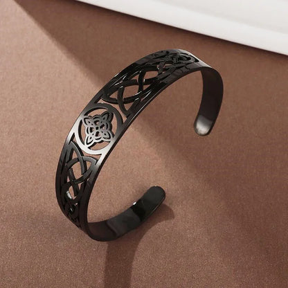 Witch Knot Cuff Bracelet - Stainless Steel Pagan Magic Knot Good Luck Amulet Celtic Knot Jewelry