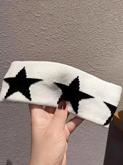 Black & White Star Headbands - Soft Non-Slip Hair Wraps for Women & Girls Yoga Workout & Fashion Accessory