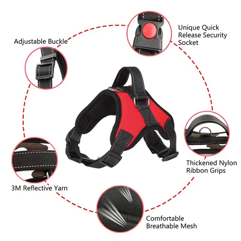 Reflective Adjustable Dog Harness - No-Pull Design for Walking & Training - Ideal for Small, Medium, Large, & Big Dogs - Chest Strap Product