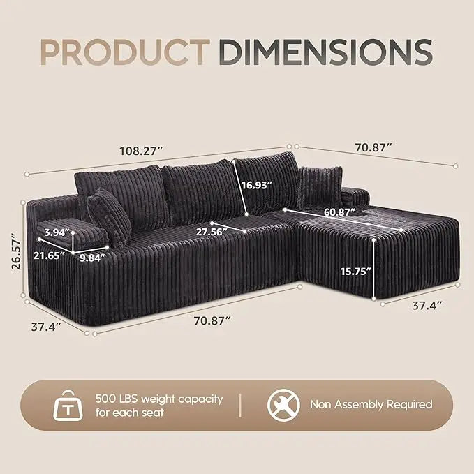 Modular L-Shaped 3-Seat Sectional Sofa — Memory Foam, Deep Seating & Storage