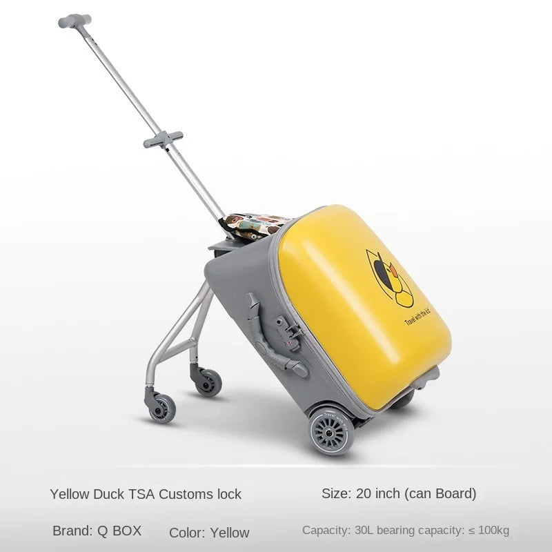 Kids Ride-On Luggage with Wheels – Sit and Ride Yellow Trolley Suitcase for Boys & Girls, Baby Walking Travel Box