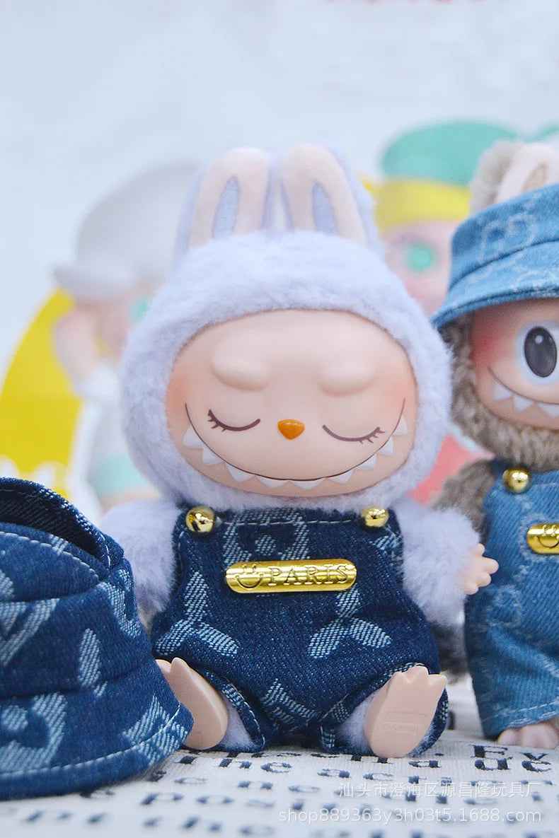 17cm Labubu Doll Clothes – Cowboy Party Outfit with Strap Pants & Fisherman Hat – Only Clothes, Hot Sale