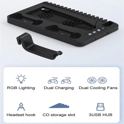 GAMINJA P58 P5 Stand Cooling Station for PlayStation 5 - RGB Light Cooling Fan with Dual Controller Charger, PS5 Gaming Accessories