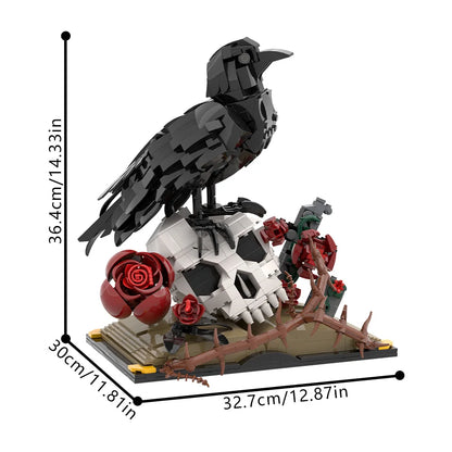 MOC Skull & Roses Bouquet Building Blocks — Gothic Crow Flower Pot DIY Toy for Kids & Gifts