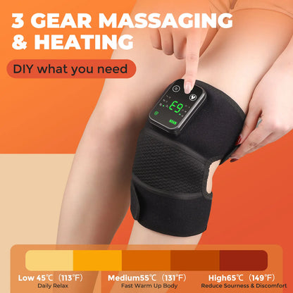 3-in-1 Electric Heated Knee Massager - Joint, Elbow, and Shoulder Pain Reliever with Thermal Vibration - Moisture Removal for Effective Physical Therapy