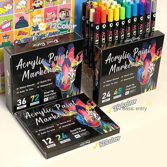 48-Color Acrylic Paint Marker Set – Dual-Tip Fine & Brush Pens for Stone, Wood, Calligraphy, and Professional Art Use