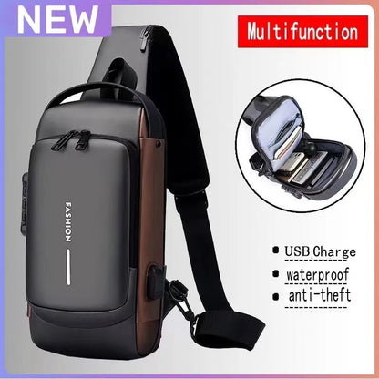Designer Multifunction Anti-Theft USB Shoulder Bag – Travel Crossbody Messenger Sling Chest Bag for Men, Luxury Brand