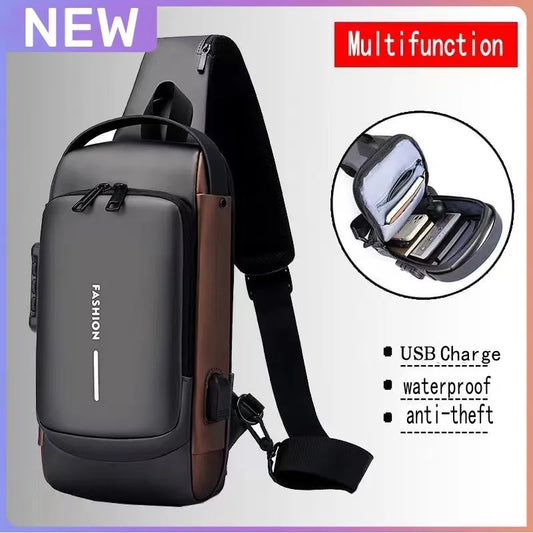 Designer Multifunction Anti-Theft USB Shoulder Bag – Travel Crossbody Messenger Sling Chest Bag for Men, Luxury Brand