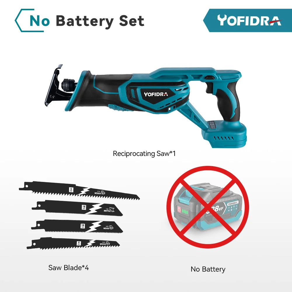 YOFIDRA 3000W Brushless Reciprocating Saw — 4-Blade Multifunction Metal, Wood & Pipe Cutter for 18V/21V Battery
