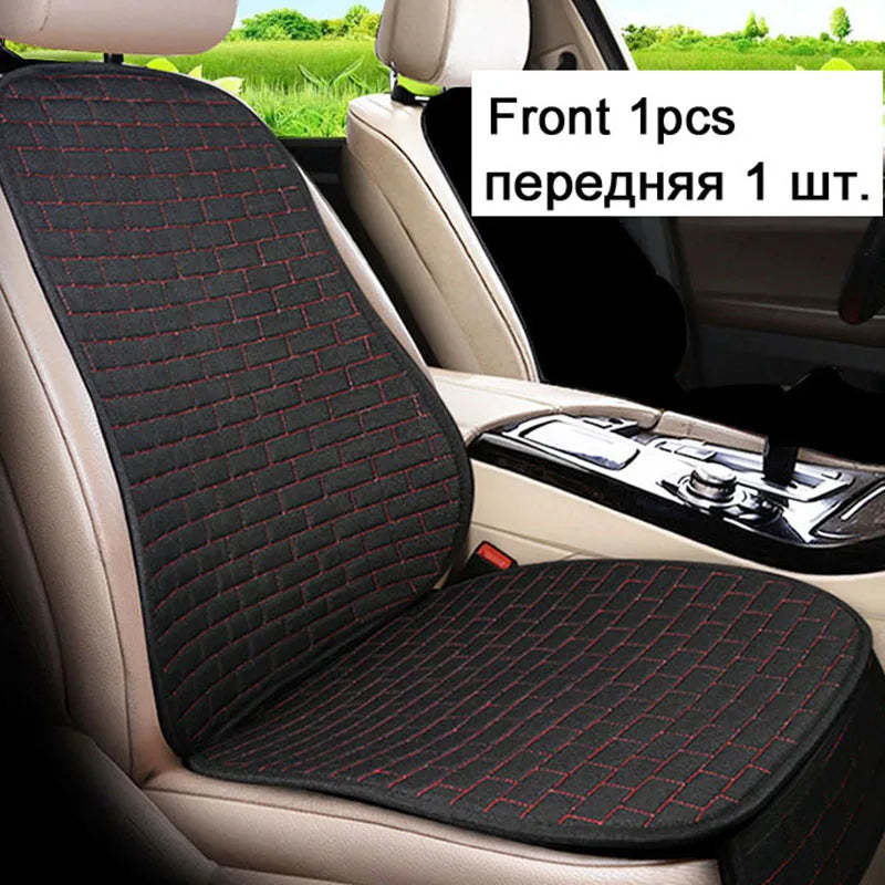 Universal Car Flax Seat Cushion Protector - Front and Rear Seat Cover Pad with Backrest Mat for Automotive Interiors
