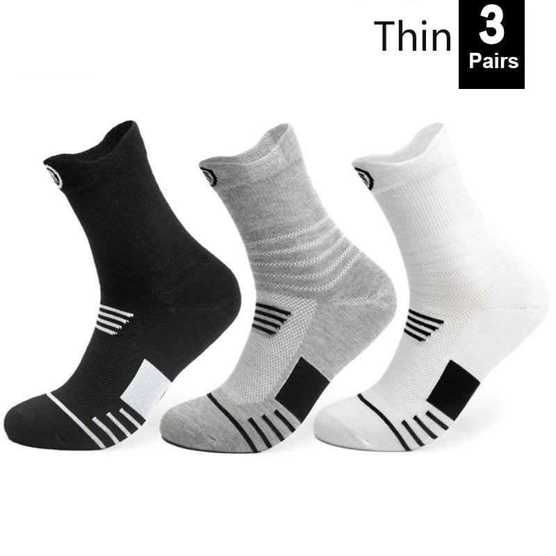 1/3 Pairs Men’s Compression Socks – Breathable Sports, Basketball, Cycling, and Running High Elastic Towel Tube Socks