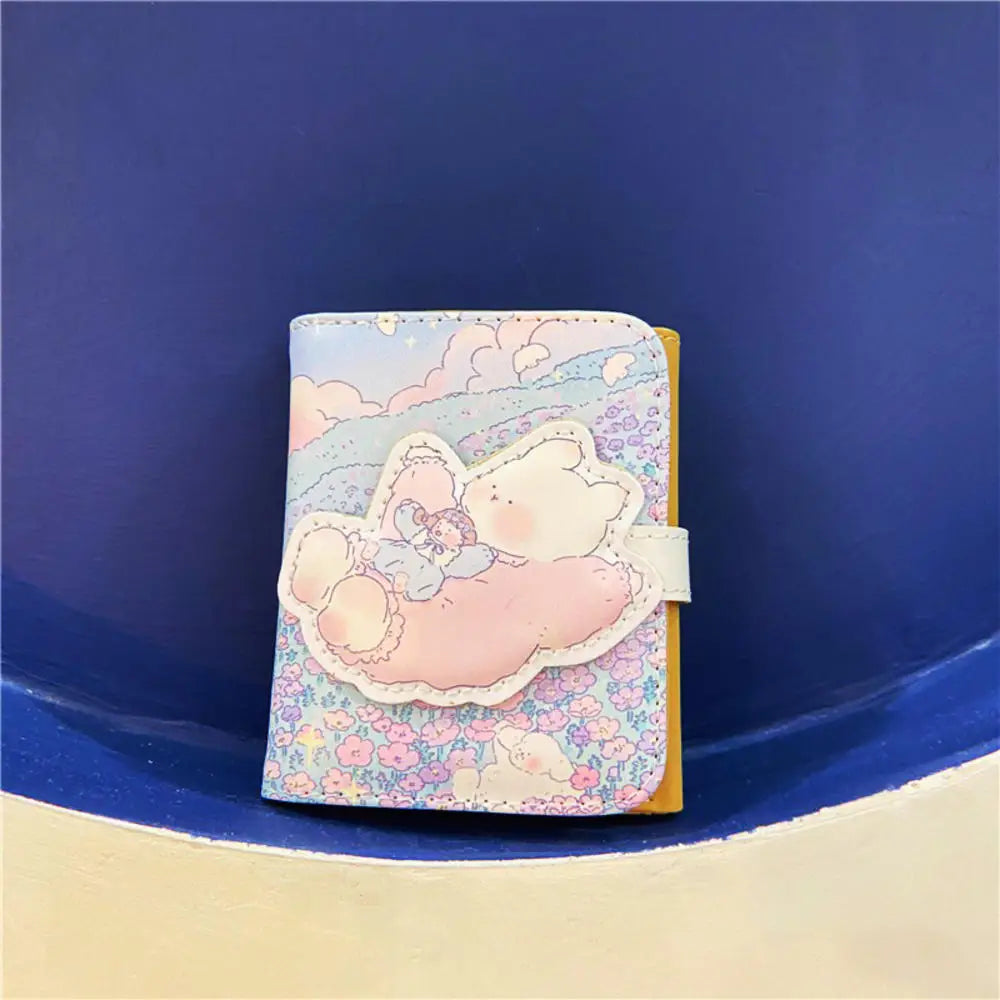 Cute Bear Women’s Wallet — Short Leather Coin Purse, Cartoon Card Holder, Three-Fold Clutch for Students