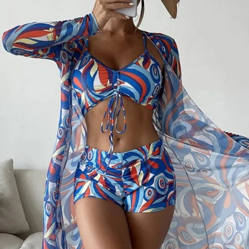 Women’s 3-Piece Push Up Bikini Set - Summer Print Sexy Swimsuit & Beachwear Bathing Suit