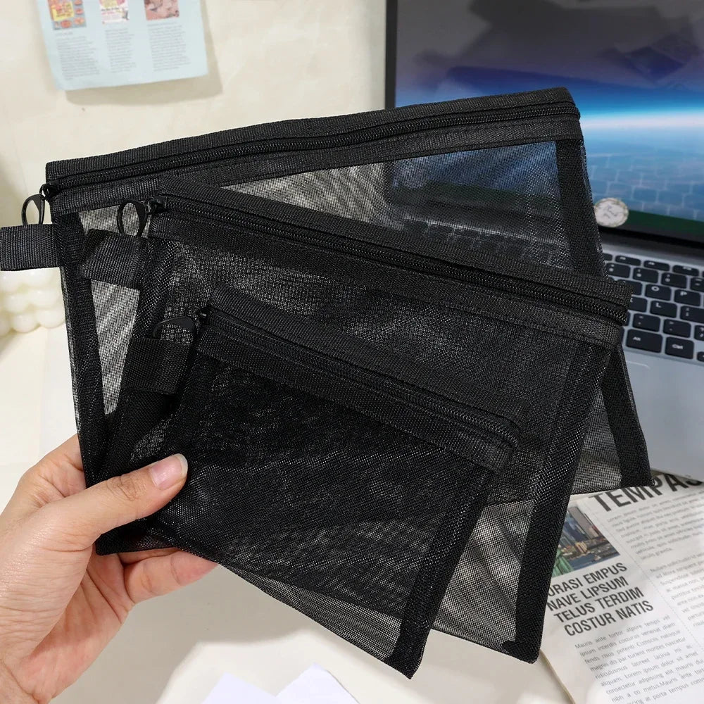 1/3pcs Mesh Clear Cosmetic Bags — Small & Large Black Makeup Travel Organizer Pouches for Toiletries & Lipstick Storage
