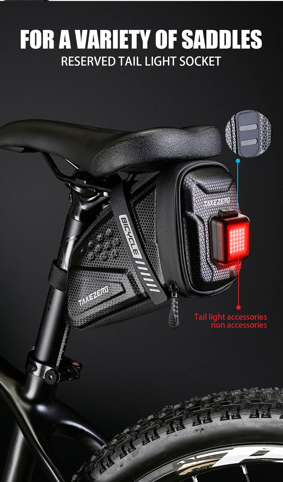 TAKEZERO TZ07 Bicycle Tail Saddle Bag – EVA Hard Shell Rear Bag for Mountain & Road Bikes