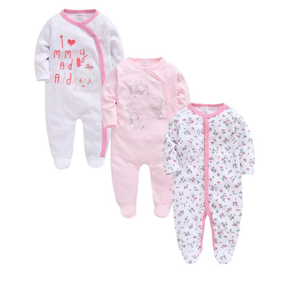 Kavkas 3/4 Pcs Baby Romper – 100% Cotton Polka Dot O-Neck Full Sleeve Summer Jumpsuit for Newborn Girls (0-12 Months)