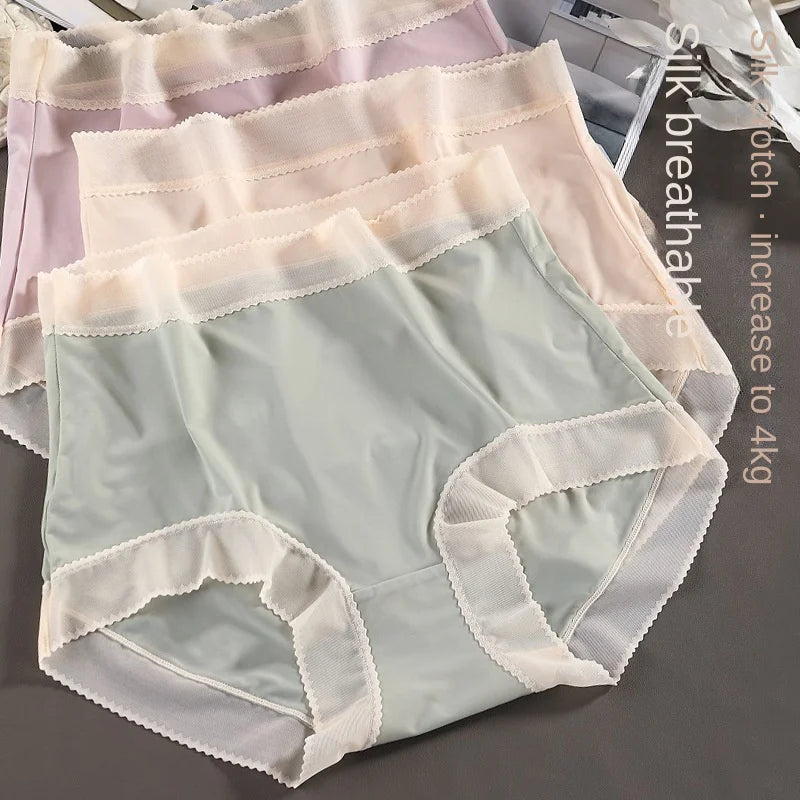 Women's XL-3XL Sexy Lace Panties - Plus Size Solid Color High Waist Seamless Briefs Lingerie