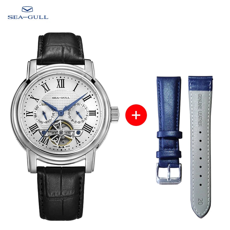 Seagull Men’s Automatic Mechanical Watch - Multi-Function Hollow Flywheel Business Wristwatch