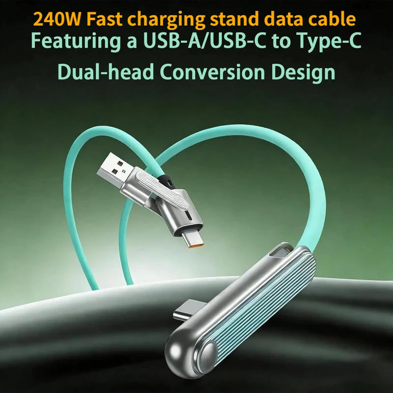 240W USB-C Charging Cable - Foldable Built-In Holder for iPhone 16/17, Samsung & Xiaomi