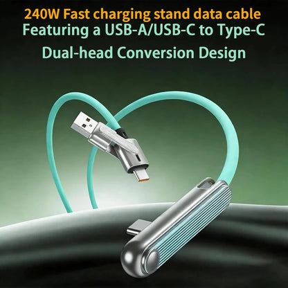 240W USB-C Charging Cable - Foldable Built-In Holder for iPhone 16/17, Samsung & Xiaomi