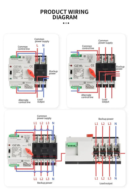 GEYA W2R Dual Power Automatic Transfer Switch - 110V 220V Household ATS Circuit Switch 63A 100A 50/60Hz Backup Power Controller