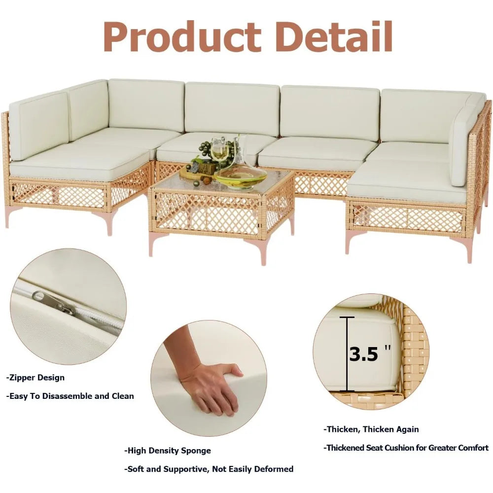 7-Piece Boho Outdoor Patio Furniture Set – Sectional Sofa with Coffee Table for Backyard & Garden