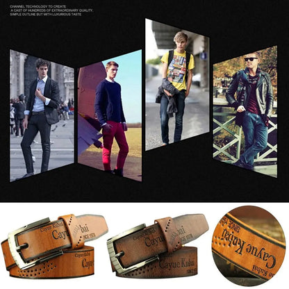 Men's Ratchet Leather Belt – Adjustable Strap with Free Buckle Replacement for Cowboy Style