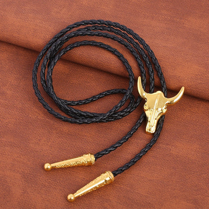 Golden Adjustable Cowboy Bolo Tie – Western Bull Head Pendant Necklace & Men’s Garment Accessory