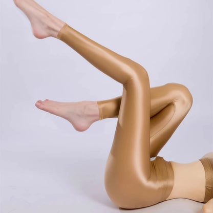 100D Satin Leggings – Plus Size Footless Shiny Shaping Pantyhose, Open & Closed Crotch Skinny Tights for Spring & Autumn