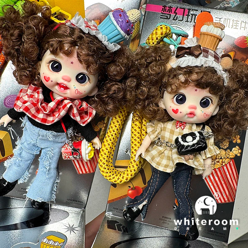 Mini Labbu Pocket Doll – Jointed Blythe-Style Boy & Girl Doll for Girls, Rainbow Ball Mobile Phone Decoration