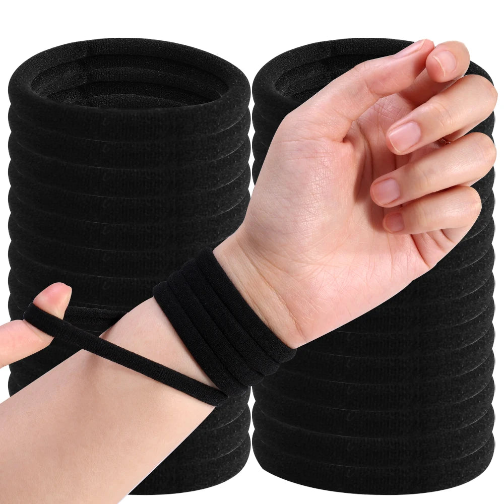 10/100PCS Black Elastic Hair Bands - Simple Rubber Scrunchies & Ponytail Holders for Women & Girls (2-5cm)