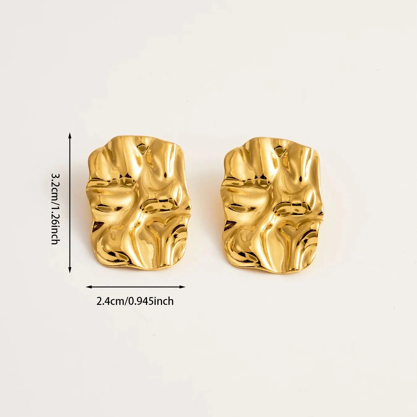 CARLIDANA 18K Gold Plated Titanium Steel Square Earrings – Waterproof Wrinkle-Shaped Jewelry