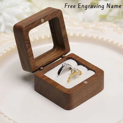 Personalized Walnut Wooden Ring Box - Custom Name Engagement & Wedding Anniversary Gift